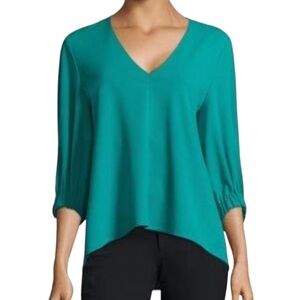 TIBI Structured Trapeze Blue Crepe Top 3/4 Sleeve V-Neck Size XS/S